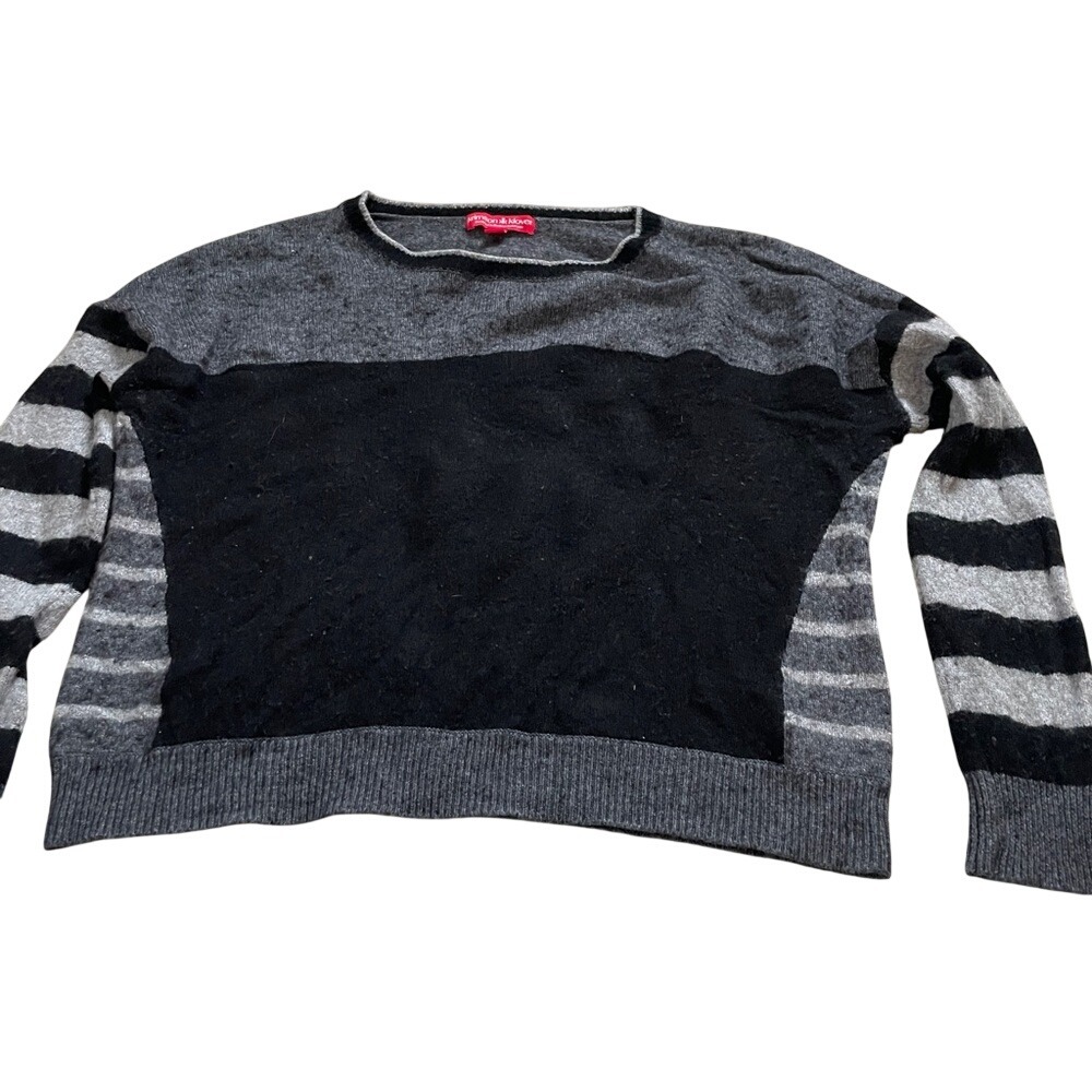 Krimson Klover Womens Colorblock Striped Crew Neck Sweater Black‎ Grey Large